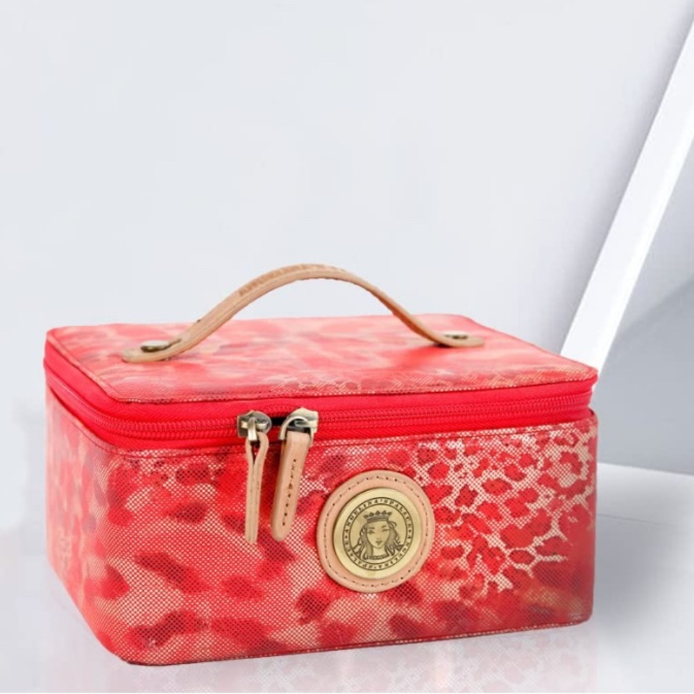 NWOT Angela’s Palace Vibrant Red and Leopard Patterned Cosmetic Case